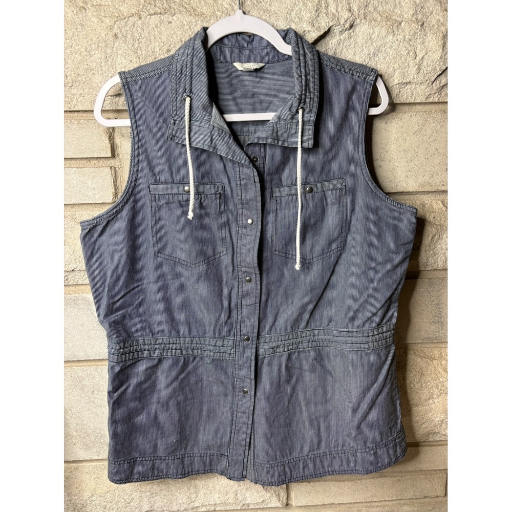 EST. 1946 Womens Blue Pinstripe Cotton Utility Vest Snap Front Size L